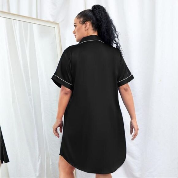 Classic Black Satin Feel Nightshirt - Picture 4 of 13
